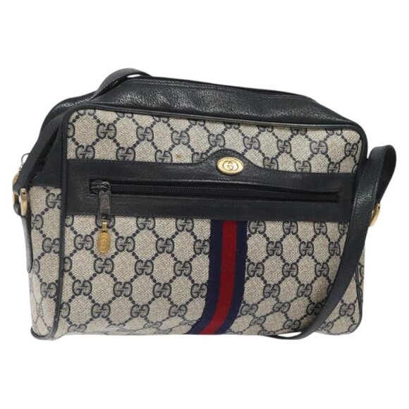 GUCCI GG Supreme Sherry Line Shoulder Bag PVC Navy Gold 14 02 005 Auth BA1764 - Picture 1 of 15
